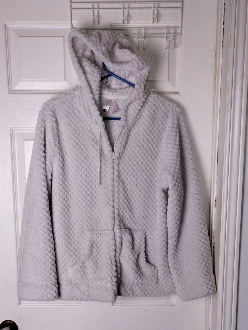 Cozy Textured Waffle Sherpa Fleece Full-Zip Hoodie White Size 12. Med.